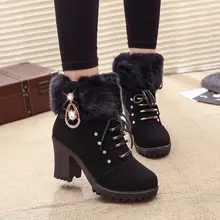 Г., популярные модные женские полусапожки на высоком каблуке зимние сапоги, модная обувь, теплые сапоги на каблуке