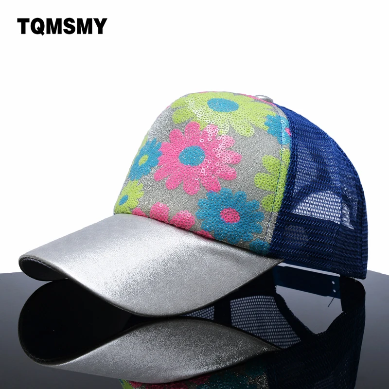 

Casual girls summber baseball caps women flowers mesh hat brand snapback cap sequins shiny bone hats for women hip hop casquette