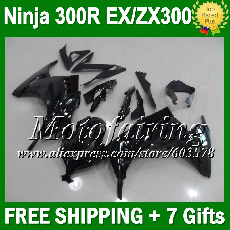 

7gifts+Injection For KAWASAKI NINJA 300 13 14 Gloss black CL118 EX 300 EX300R 300R ZX300R ALL Black EX300 2013 2014 Fairing