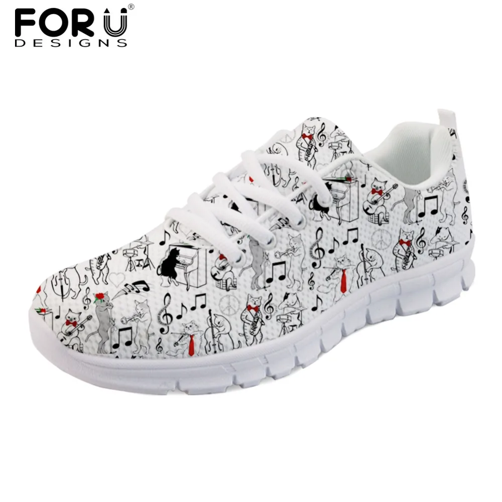 

FORUDESIGNS Funny Animal Cat with Music Print Women Shoes Flats Autumn 2018 Casual Women's Shoes Woman Light Mesh Zapatos Mujer
