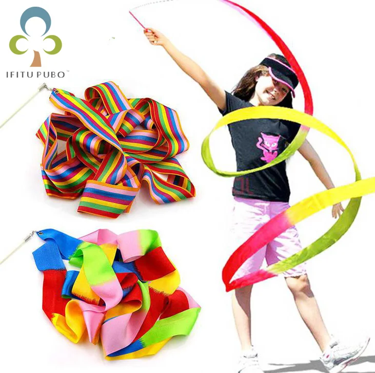 1 Piece 4M Rainbow Color Dance Ribbon Gym Rhythmic Gymnastics Art