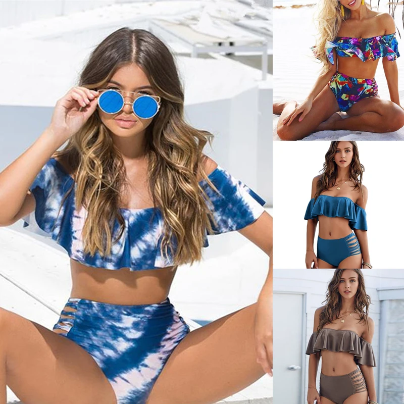 

Female Swimsuit 2019 Bikini High Waist Swimsuit With Ruffle Push Up Women Swimwear Bikini Plus Size Maio Swimming Girl Swimsuits