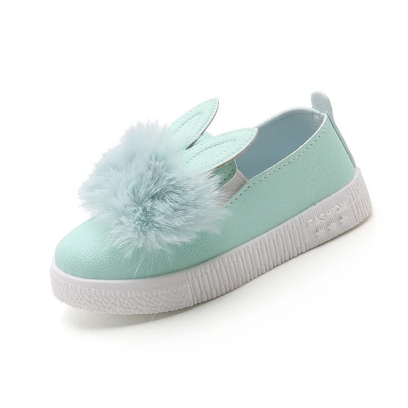 

CUZULLAA Kids Fur Ball Sport Shoes For Girls Rabbit Ear Fashion Sneakers Non-slip Casual Shoes Children Slip-on Shoes Size 21-30