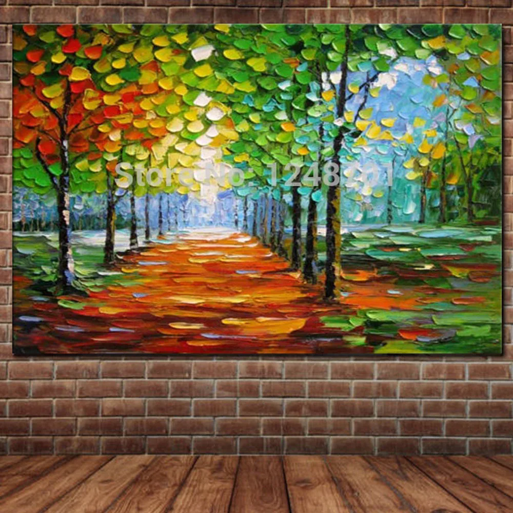 

Hand Painted Abstract Impasto Forest Landscape Oil Painting on Canvas Forest Landscape Wall Picture Living Room Home Wall Decor