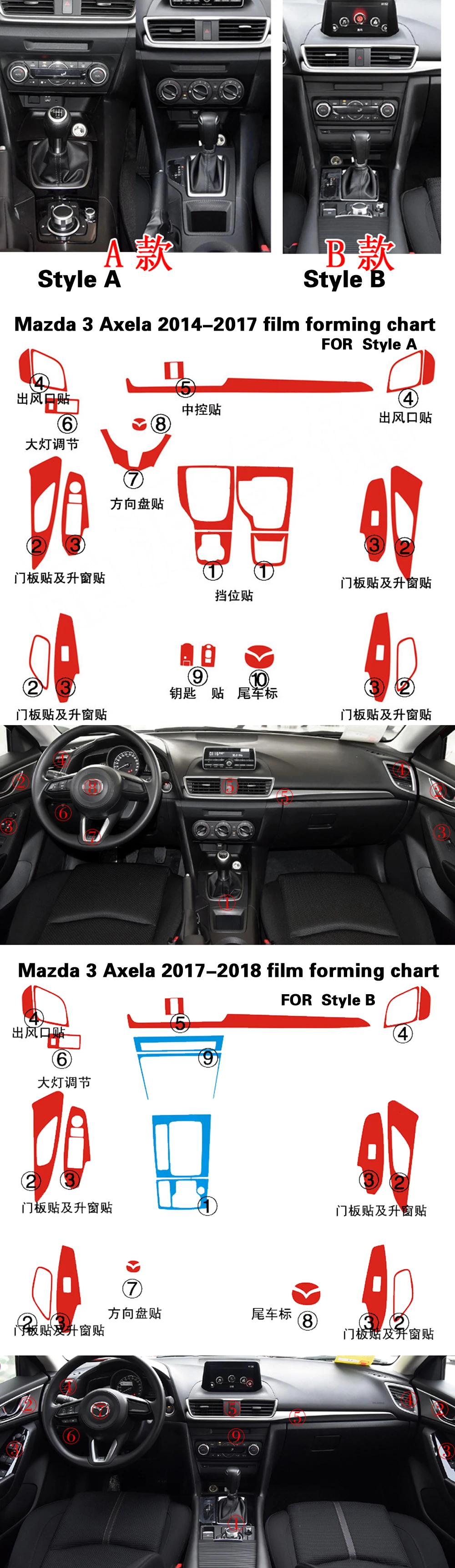 Для Mazda 3 Axela 2013- внутренняя Центральная панель управления дверная ручка 3D/5D наклейки из углеродного волокна наклейки аксессуары для стайлинга автомобилей