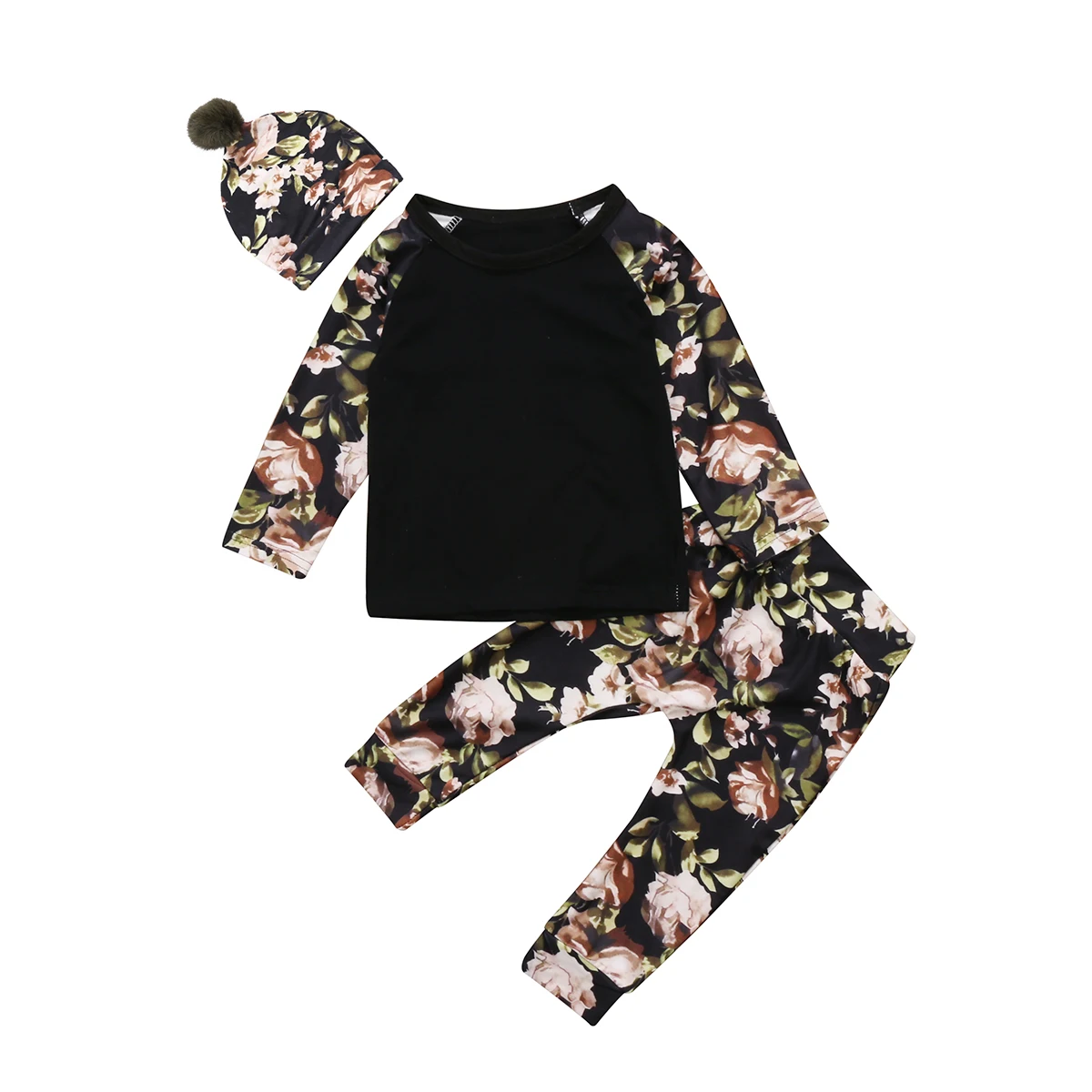 Newborn Baby Girls Floral Clothes Sets Tops T Shirts Cotton Long Sleeve Pants Hat 3pcs Cute Outfits Clothing
