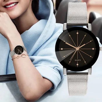 

Luxury Unisex Quartz Watch Lovers Watch Luxury Diamond Dial Mesh Stainless Steel Band Cool Black Watch for Men relogio masculino