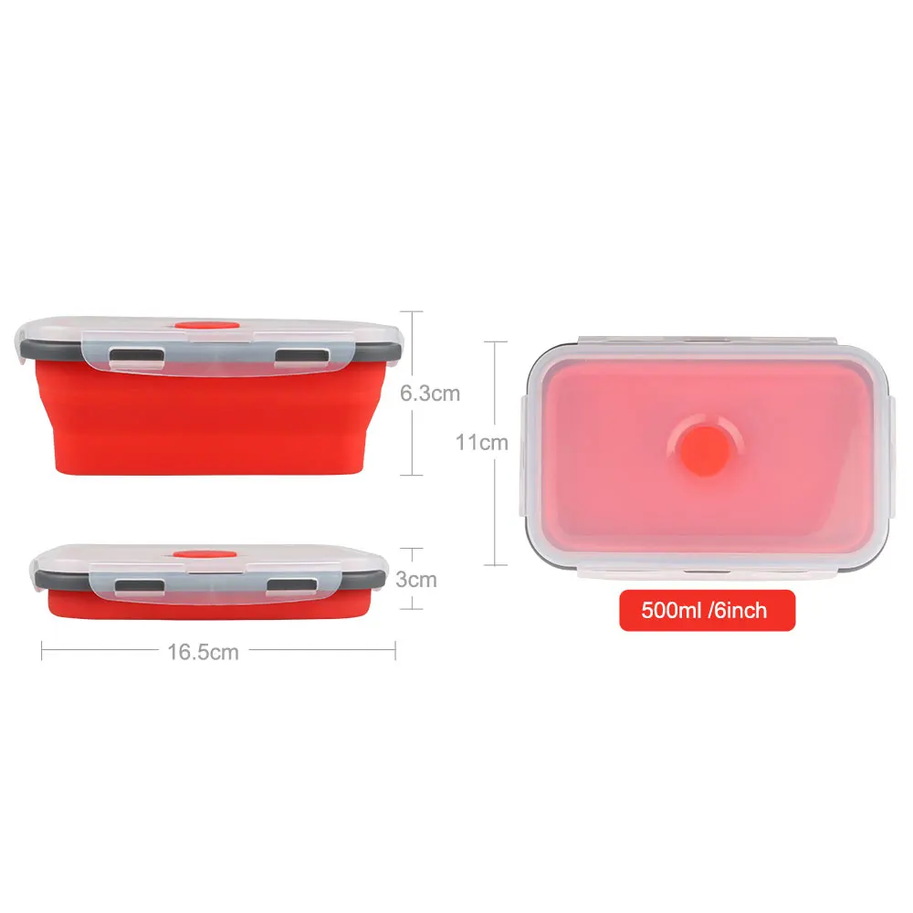 Силиконовый складной Ланч-бокс, контейнер для хранения еды, Bento BPA Free, Microwavable, портативный, для пикника, кемпинга, прямоугольная, открытая коробка