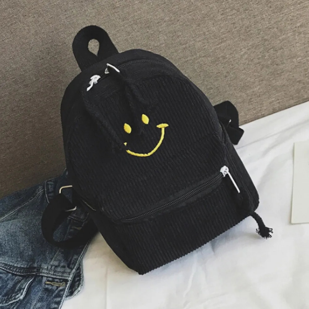 SAGACE смайлик для родителей и детей, школьная сумка для женщин и девочек, школьные сумки, маленький дорожный рюкзак, ранец, рюкзак, рюкзак, mochila feminina - Цвет: Black