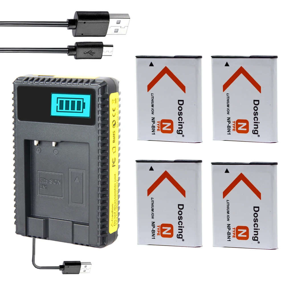 4Pcs NP BN1 Camera Battery NP BN1 + LCD USB Charger For Sony DSC WX100