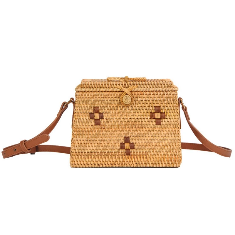 

Summer Rattan Bag Hand-Woven Beach Messenger Bag Bohemian Handbag