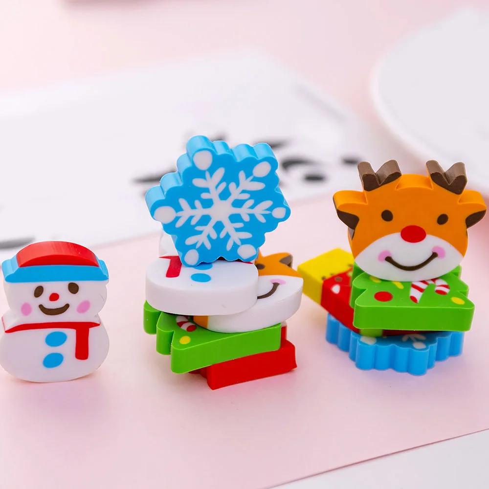 6 Pcs Random Color Christmas Erasers Stationery Rubber Pencil Erasers Office School Student Prizes