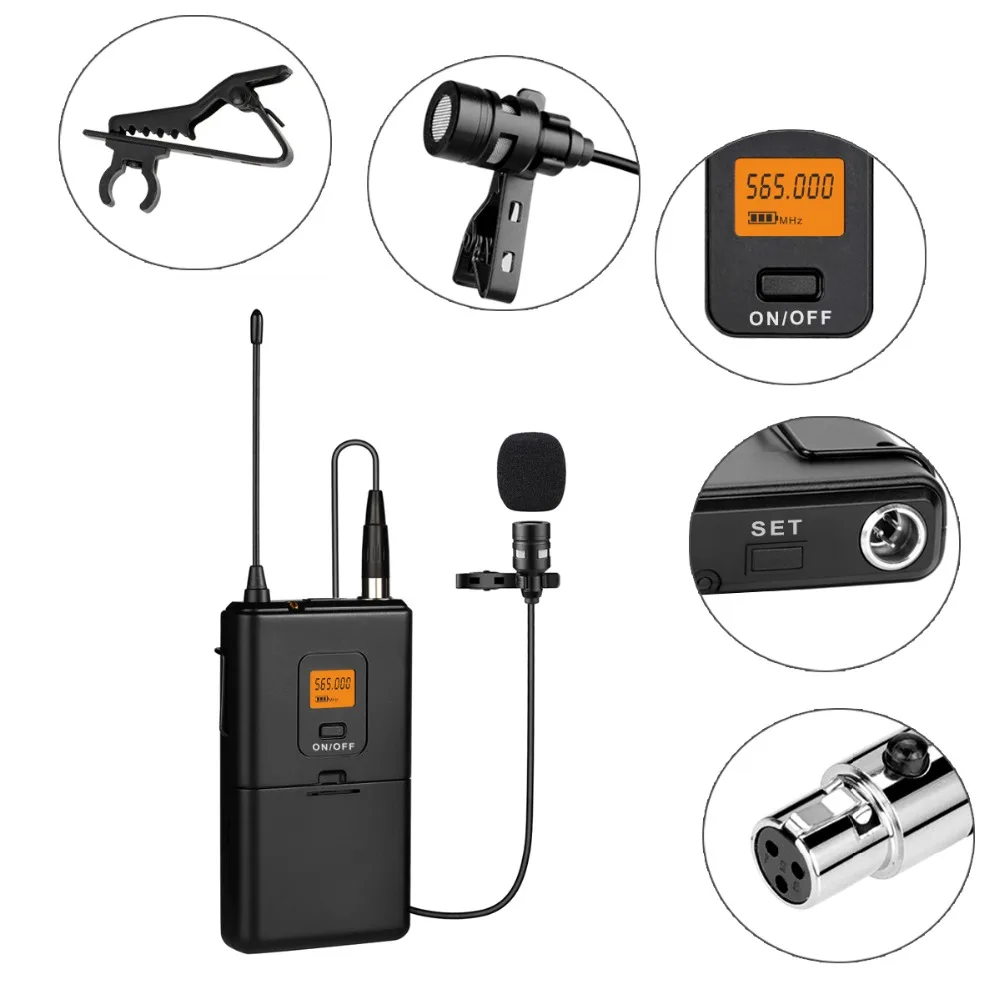 Fifine 20-قناة UHF اللاسلكية Lavalier التلبيب ميكروفون نظام مع Bodypack الارسال ، البسيطة طية صدر السترة الميكروفون و المحمولة استقبال