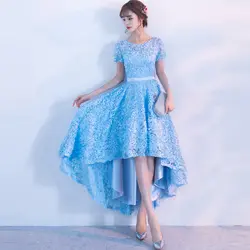 2018 г. пикантные вечернее платье короткий рукав голубой короткий передний сзади длинное кружевное вечернее платье невесты банкет