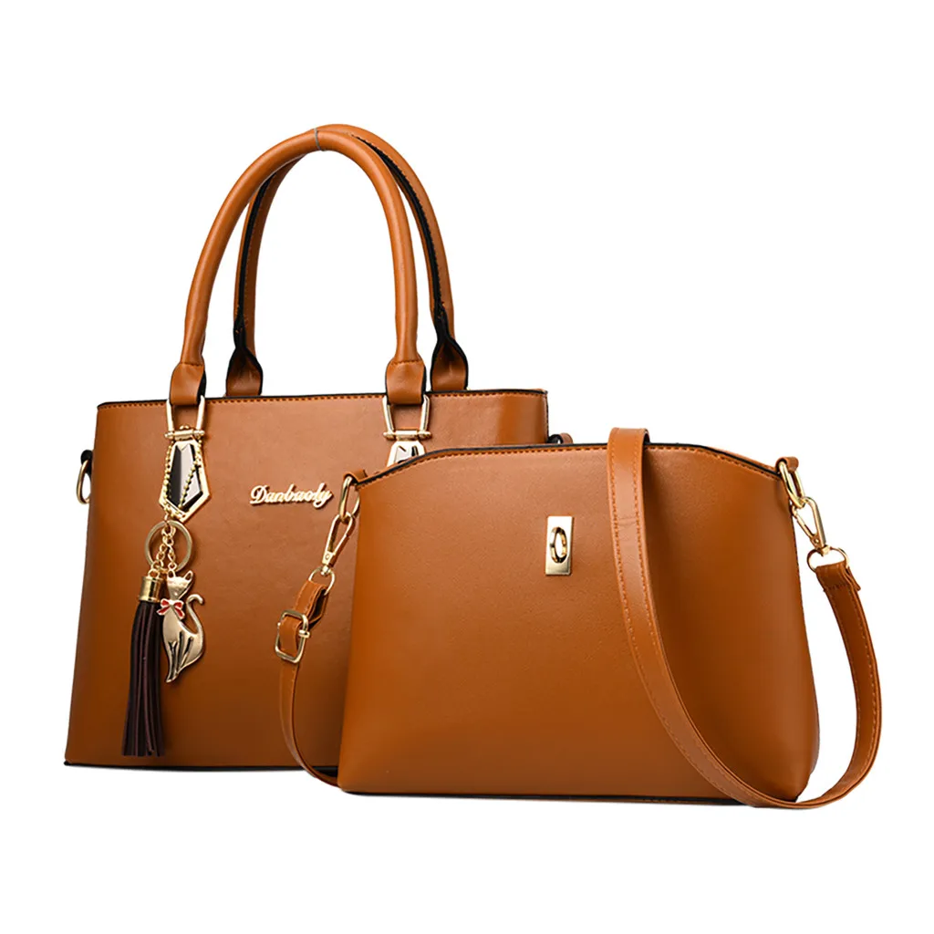 Женские модные сумки, одноцветная простая сумка, повседневная сумка на плечо, комплект из 2 предметов, кошелек, Sac Bandouli Re Femme#15