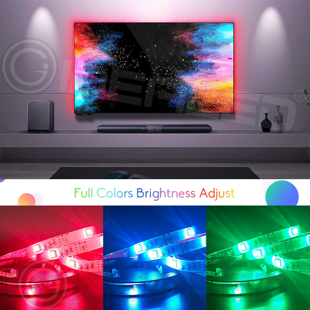 ТВ светодиодные полосы света приложение RGB цвет сменный для 40-60 дюймов HD tv 6.6ft USB питание 5 в Светодиодная лента с радиочастотным пультом, ТВ ПОДСВЕТКА комплект