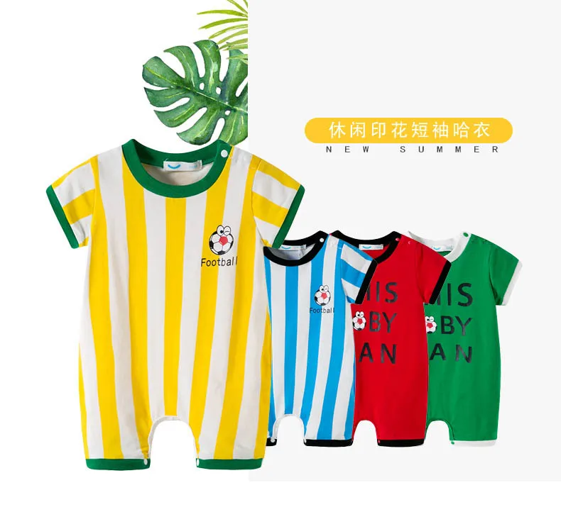 

Baby Football Suit Climb Rompers Newborn Sport Jumpsuit Cotton Short Sleeve Soccer Clothes stripe Football clothing 0-24 Month