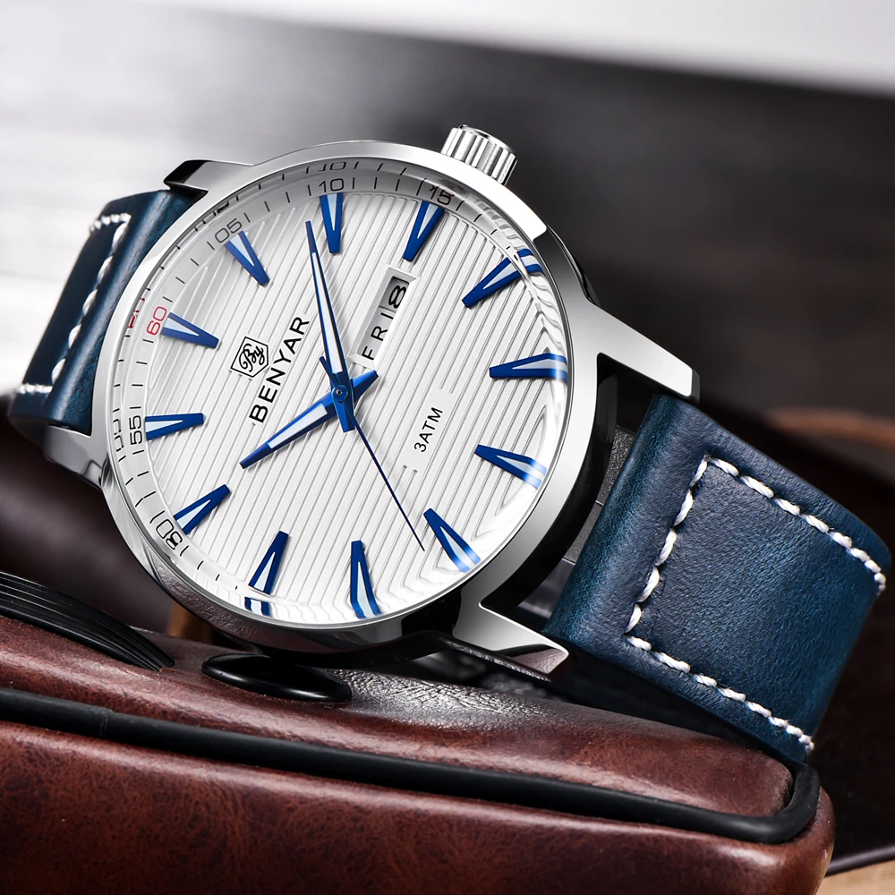 New Luxury Brand BENYAR Watches Men Leather Quartz Watch Fashion week Date Watch Reloj Hombre Sport Clock Male relogio Masculino