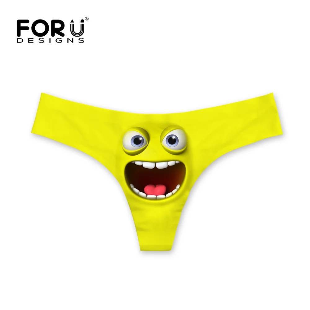 FORUDESIGNS 3D Emoji Face Print Sexy G strings for Ladies Seamless
