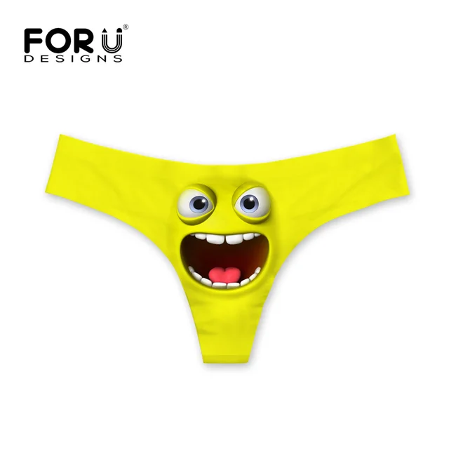 FORUDESIGNS 3D Emoji Face Print Sexy G strings for Ladies Seamless Underwear Women Breathable