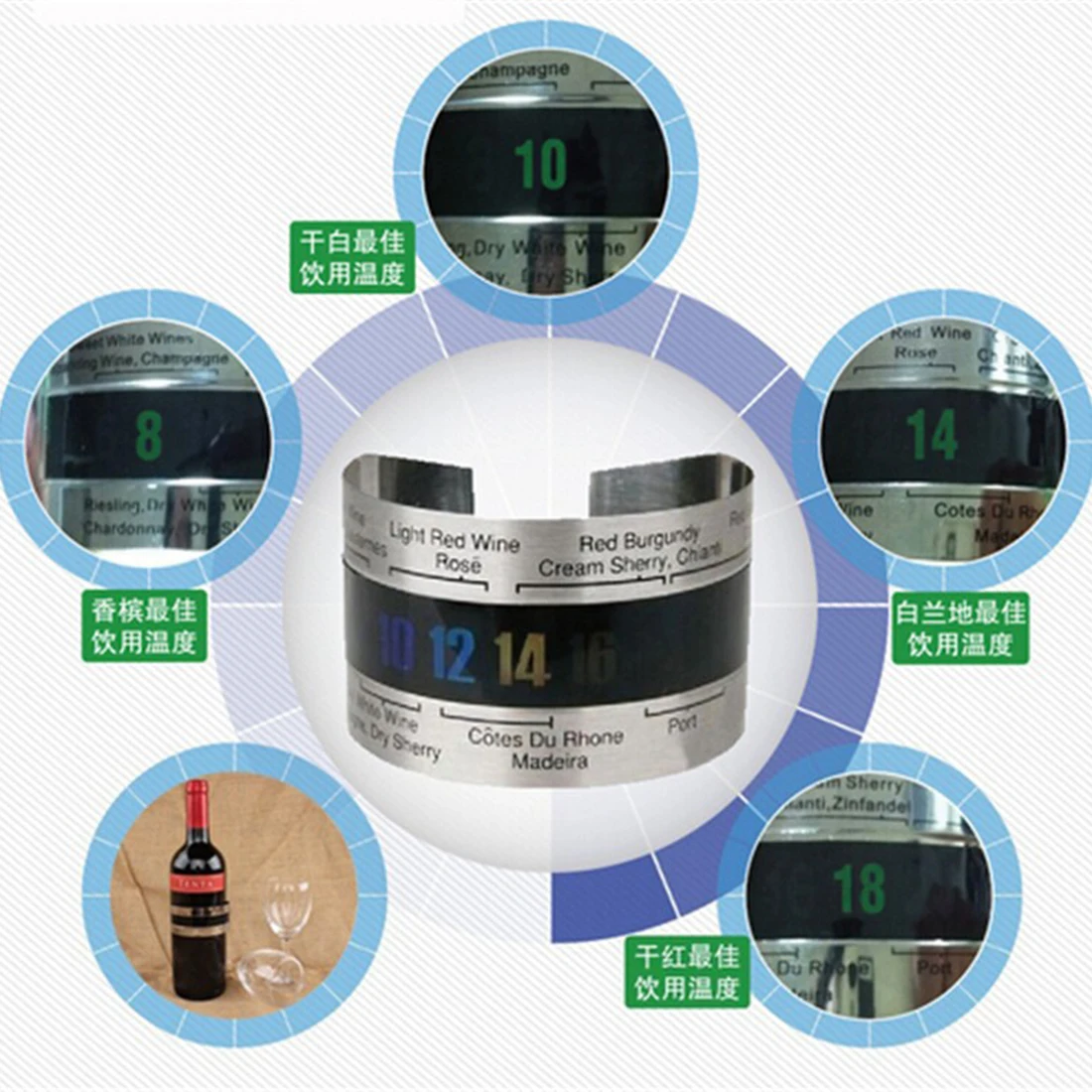 Нержавеющая сталь винный браслет термометр 4-26 градусов по Цельсию красное вино датчик температуры Вино термометр