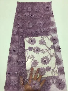 

sequin fabric with beads sequin flower high quality tulle lace fabric with appliques sequin 5yard glitter lace fabric purple