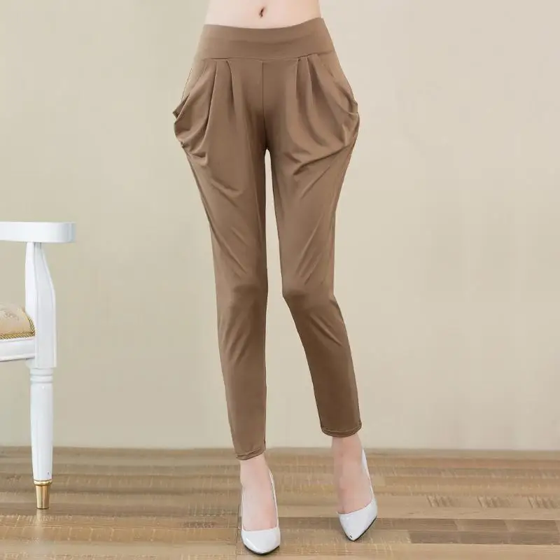 Базовые Пижамные брюки для сна женские повседневные штаны из шелка со льдом Новое свободное нижнее белье пижамы брюки одного размера - Цвет: Camel