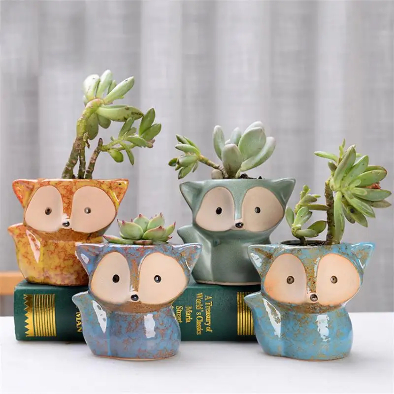 

Mini Ceramic Flowerpot Creative fox Shaped small Pots For More Meat Plants Flowers Table Home Garden Decor Planters Containers