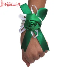 Wifelai-Подгонянная простая зеленая Роза цветы на запястье невесты Свадебная лента корсаж на запястье цветы руки