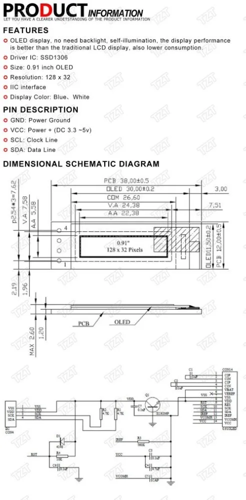 0,91 дюймов O светодиодный модуль 0,9"-белый топ с o-образным светодиодный 128X32 • Максимальное количество светодиодный ЖК-дисплей светодиодный Дисплей модуль 0,91" IIC общаться 4PIN