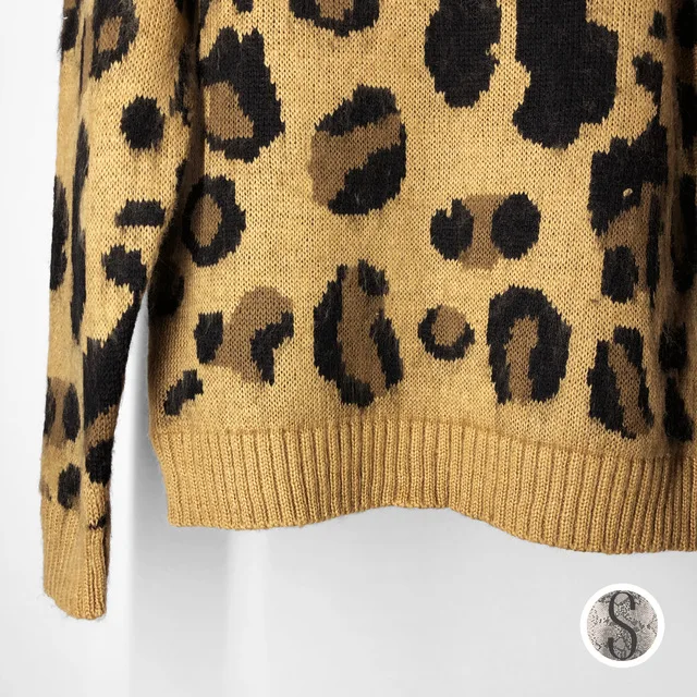 Кашемировый свитер с леопардовым принтом, Женский пуловер, мохеровый свитер, корейский вязаный пуловер с длинным рукавом и круглым вырезом, зимний теплый джемпер, топы