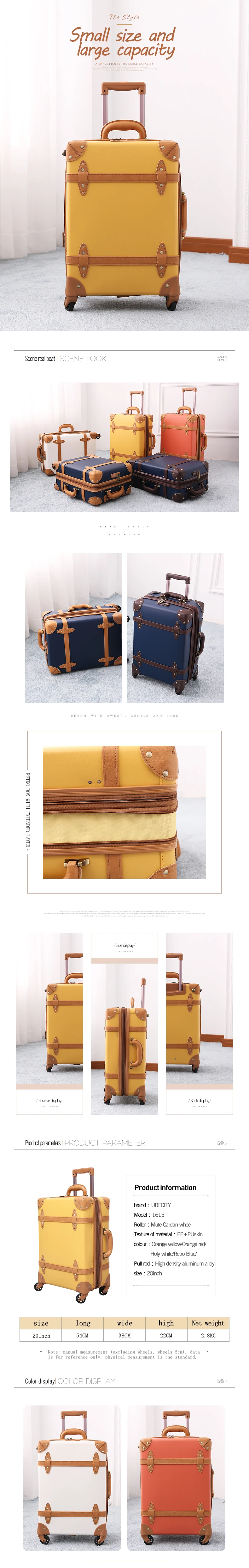 Дорожного чемодана ручной клади spinner камера искусственная кожа модные Багажа Прокатки Ретро TSA отсутствие высокое качество