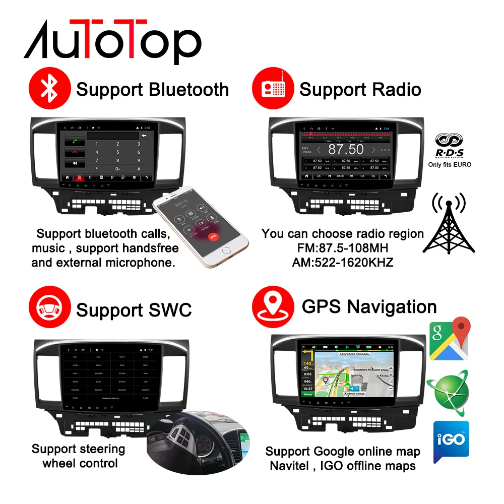 Excellent 2 Din Android 8.1 Car Multimedia Player For Mitsubishi Lancer EX EVO Lancer 10 2008-2016 9 x 10.1 inch car dvd gps navi radio 2