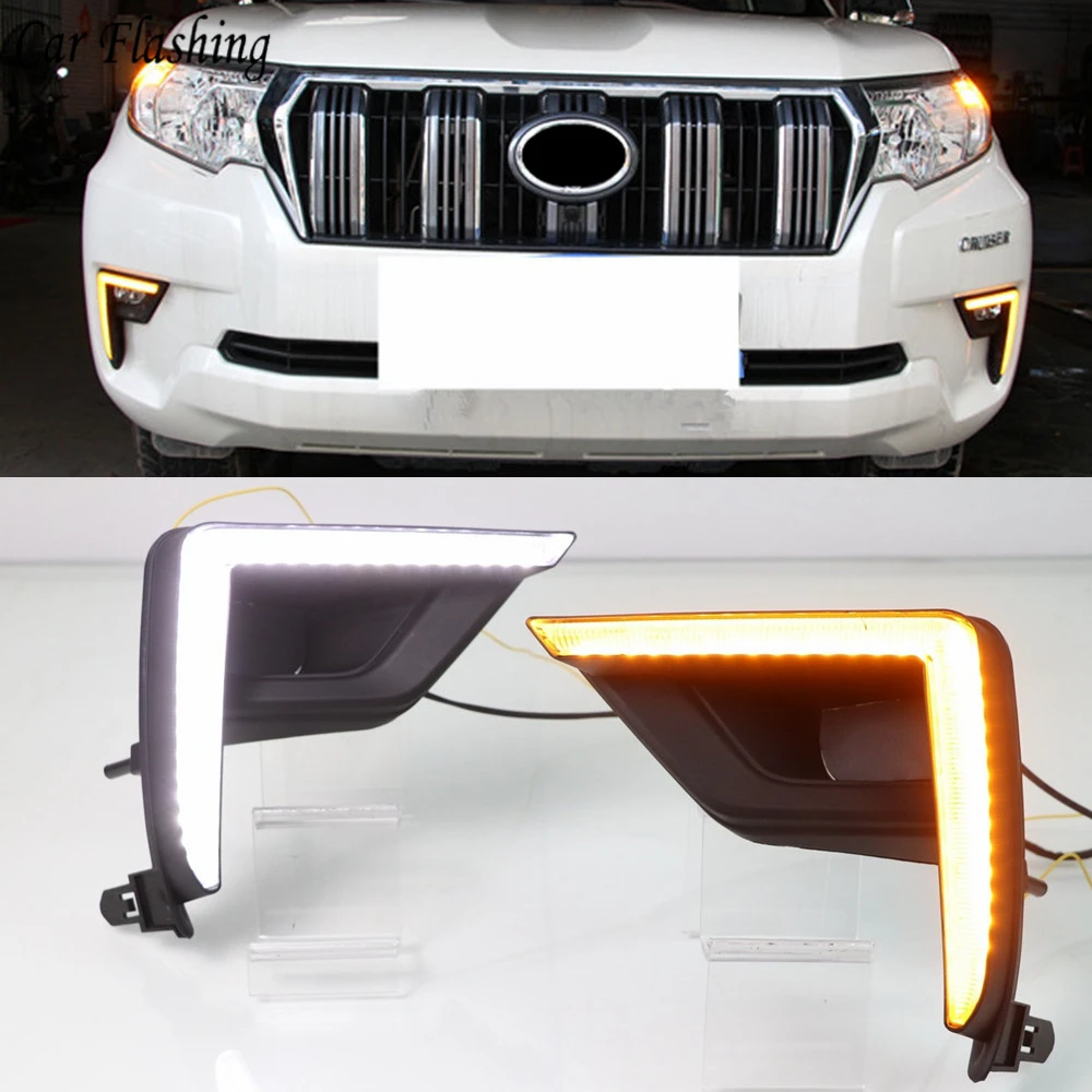 Car Flashing 2PCS For Toyota Land Cruiser Prado FJ150 2018 2019 Flowing Turn Signal Function DRL LED Daytime Running Light | Автомобили и