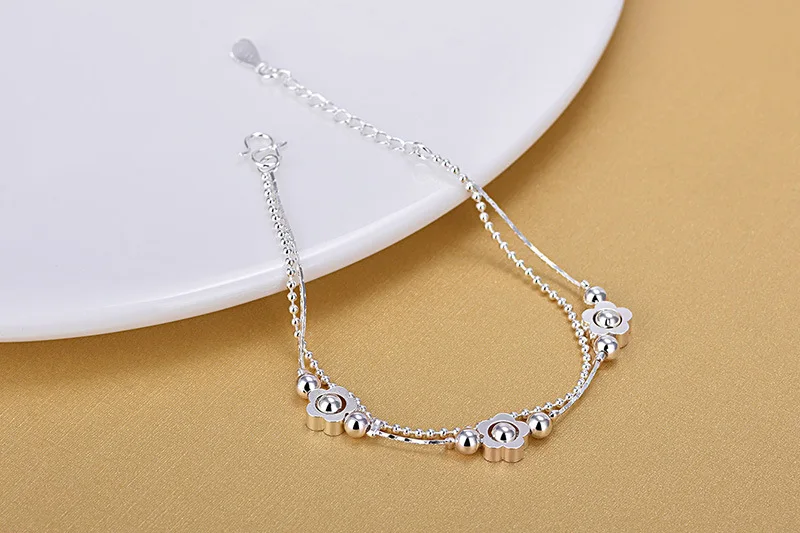 Двухслойная шаровая цепь счастливый клевер браслет для женщин 925 пробы серебряные ювелирные изделия