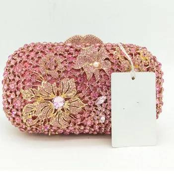 

women Custom Made Crystal Evening Bag wedding party banquet Clutch Bags day Clutches Lady Purse Rhinestones Wome Handbags pink