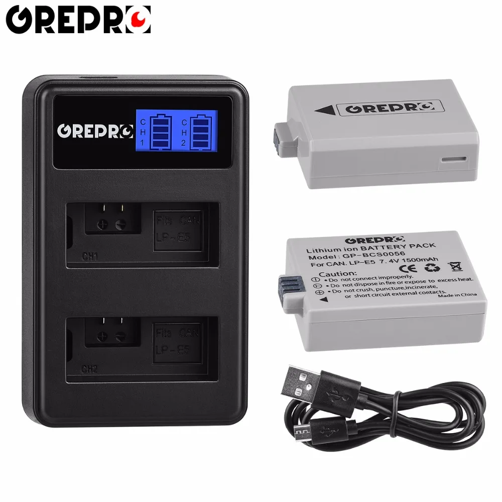 

2pcs 1500mAh LP-E5 LPE5 LP E5 Battery+LCD Dual Charger for Canon EOS Rebel XS,Rebel T1i,Rebel XSi,1000D,500D,450D,Kiss X3,X2,F