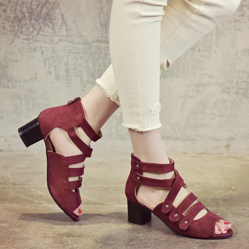 الصيف النساء مكتنزة الكعب العالي المفتوحة اللمحة تو مضخات صنادل أرضية البريدي الفتيات برشام صنادل طراز جلاديتور أحذية 5 اللون حجم 34- 43
