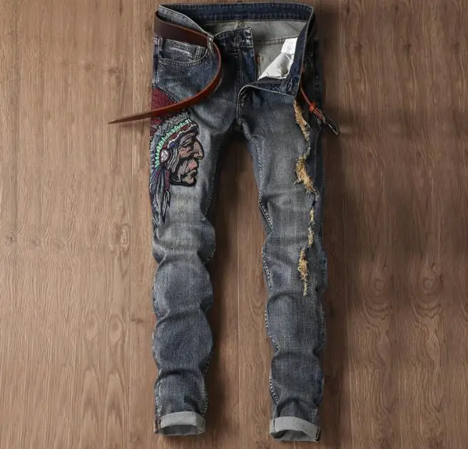 New Styles Good Quality Full Length Men Jeans Embroidery Male Pants