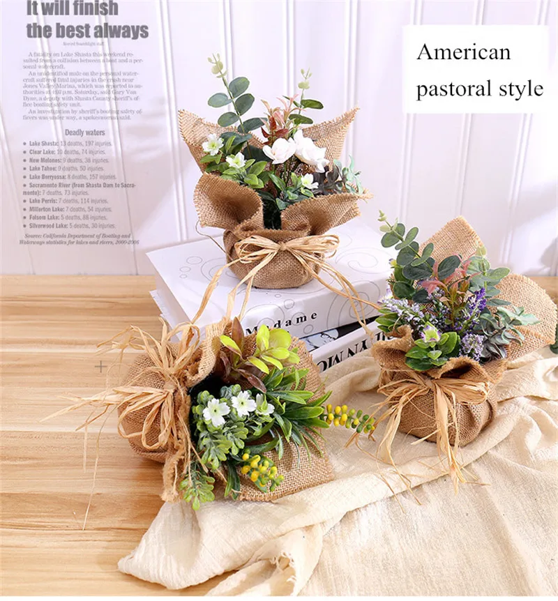 Американский пасторальный стиль моделирование льняное Горшечное украшение Искусственные цветы свадебное украшение букет из сушеных цветов искусственный цветок