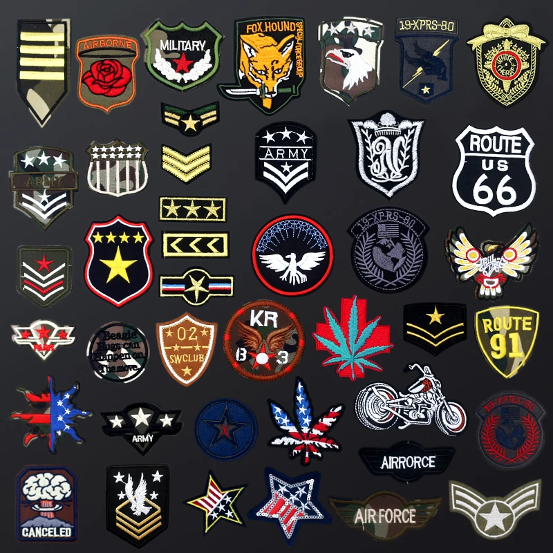 

Military Emblem Epaulette Cap Badge Camouflage Embroidered Patches Iron-On For Clothing DIY Stripes Applique Clothes Patches