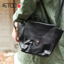 AETOO Autumn and winter on the new small bag black soft leather locomotive Messenger bag first layer leather casual handbag