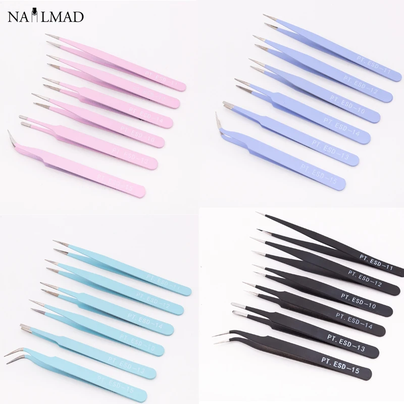 

6Pcs/set Nail Art Tweezers Acrylic Gel Picking Tool Rhinestones Gem Beauty Eyebrow Eyelash Tweezers Makeup Tools