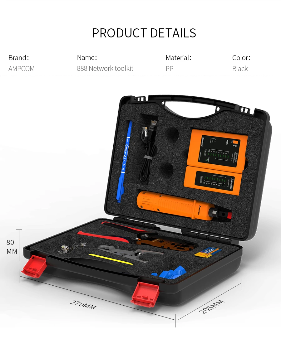 Набор инструментов для сети, AMPCOM 11 в 1 Профессиональный портативный Ethernet компьютер обслуживание LAN Кабельный тестер ремонтный набор