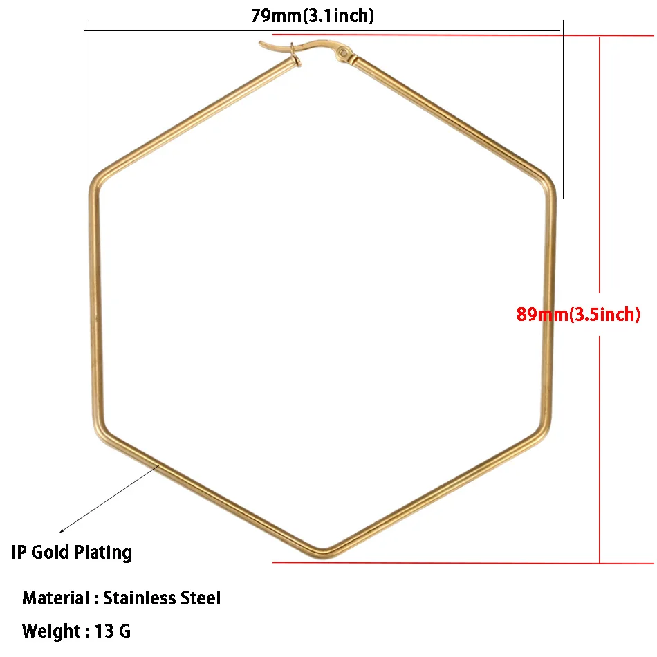 Ширина 40 мм/60 мм/80 мм из нержавеющей стали большие серьги для женщин Золотая Геометрическая Шестигранная большая серьга модные ювелирные изделия оптом - Окраска металла: 1793 Gold 79mm