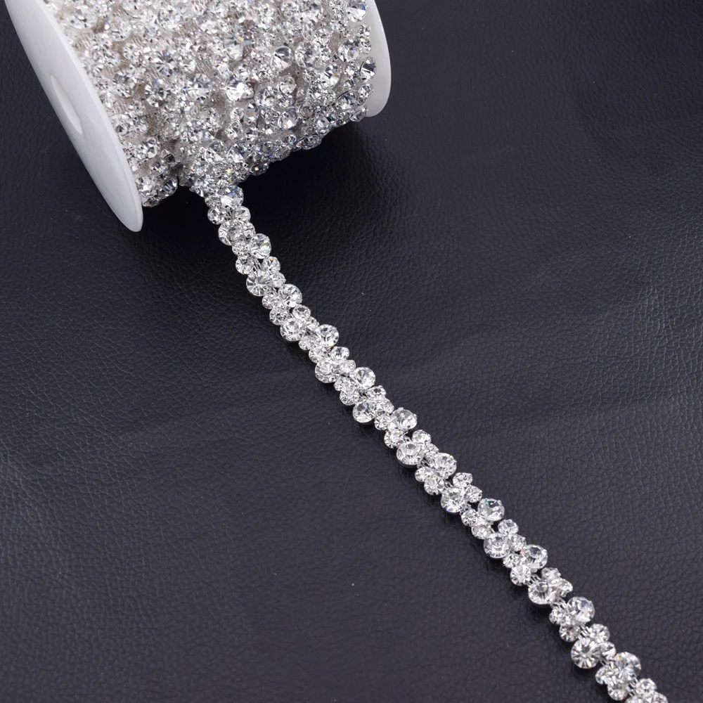 

10yards Exquiste shiny glass Rhinestone trims for Wedding dress Decoration women Garment chain applique accessories HF-3217