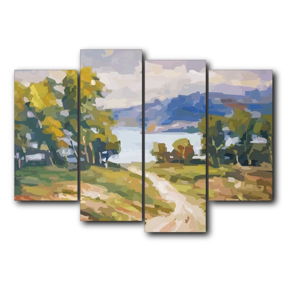 

Spring Natural Scenery 4 Panel Outside Posters and Prints Wall Art Picture HD Canvas Painting For Kitchen Living Room Home Decor