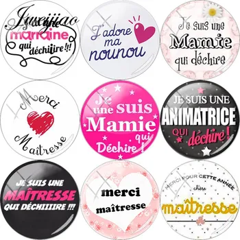 

JWEIJIAO French ' Je Suis Une Maitresse Qui Dechire' Glass Cabochon Dome Merci Maitresse For Keychain Necklace DIY Charms Custom