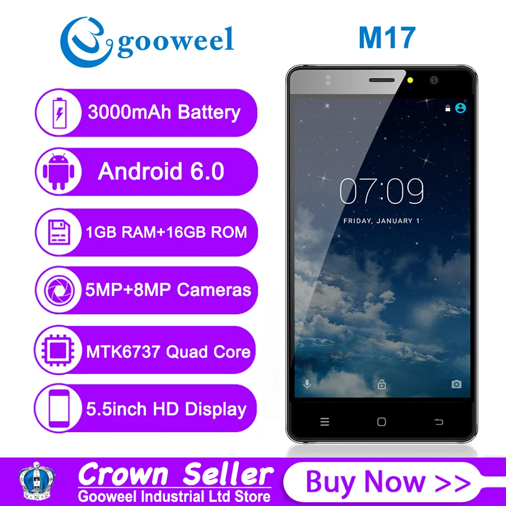 Gooweel M17 смартфон 4G отпечатков пальцев ID mtk6737 четыре ядра 5 дюйма HD ips мобильный