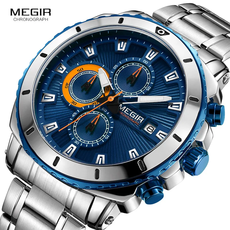 MEGIR 2018 New Quartz Luminous Man Watch Fashion Sport Stainless Steel Watches 3ATM Waterproof Wristwatch Chronograph Calendar цена MEGIR 2018 New Quartz Luminous Man Watch Fashion Sport Stainless Steel Watches 3ATM Waterproof Wristwatch Chronograph Calendar цены онлайн